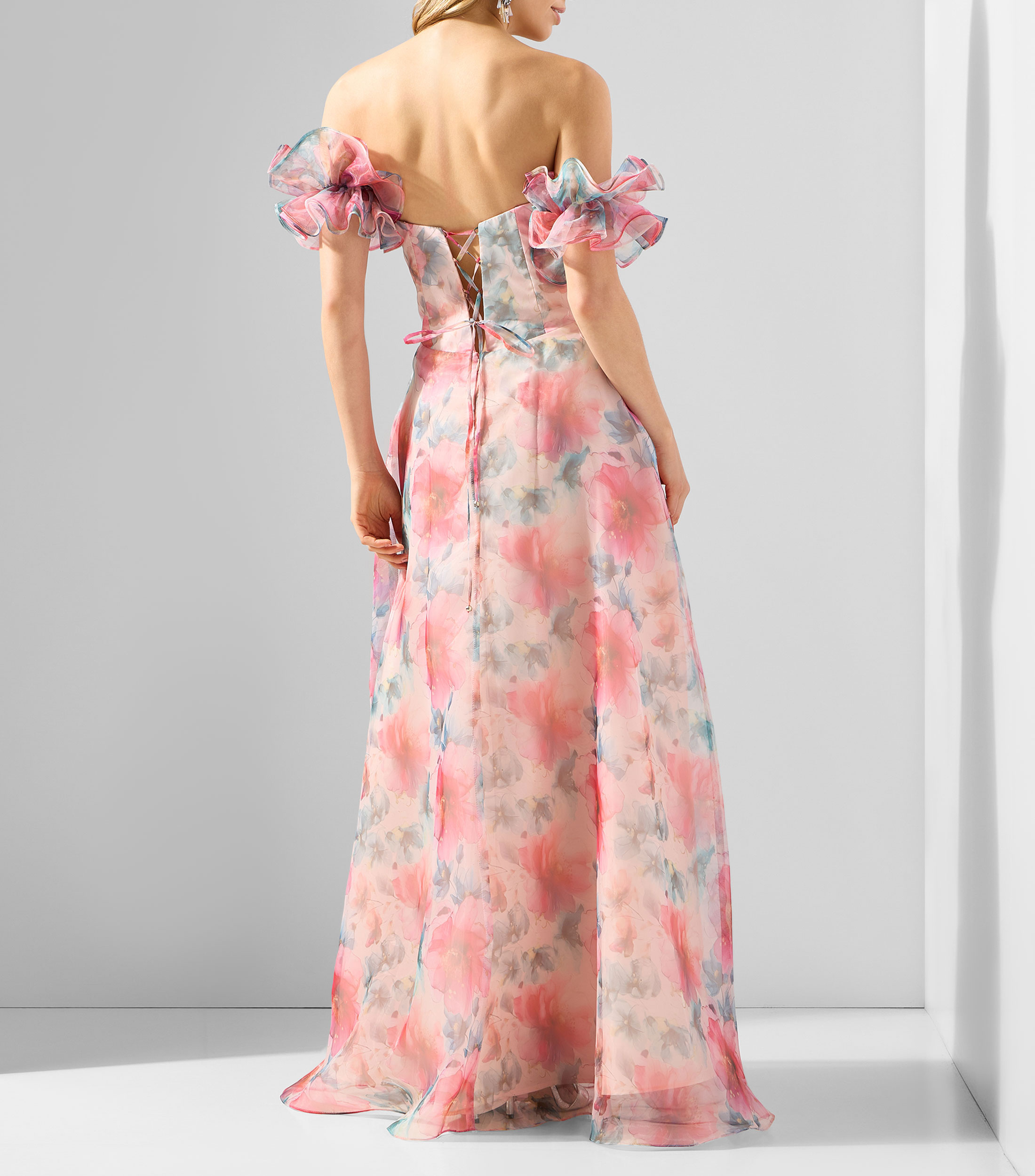 Vestido de fiesta largo estampado Mujer